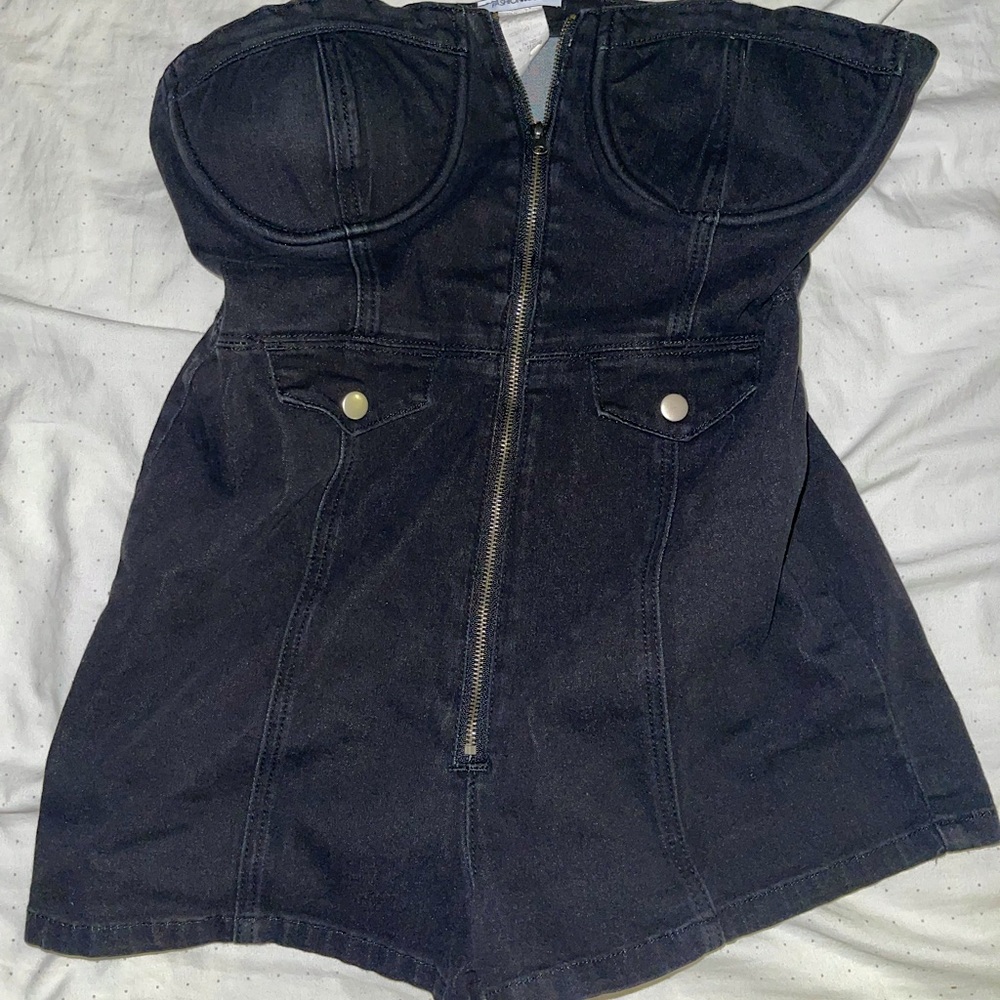 COPY - Fashion Nova Black Jean Zip Up Romper